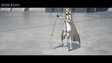 a drawing of a knight holding a spear with the words nods sama below him