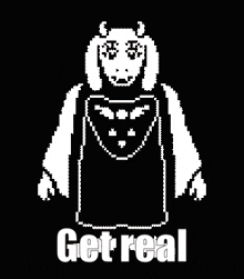 a picture of a goat with the words " get real " below it