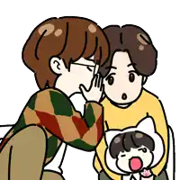 a cartoon of a boy whispering into another boy 's ear