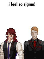 a pixel art of two men with the words i feel so sigma below them