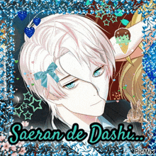 a picture of a boy with the name saeran de dashi written on it