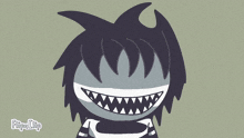 a cartoon character with a big smile and a red spot on his eye