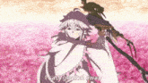 a cartoon character says i cast genital swap in a field of pink flowers