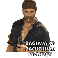 a man smoking a cigarette with the words baghwa ka bachchan paandey behind him