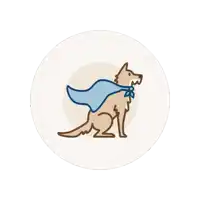 a dog wearing a blue cape is sitting in a white circle
