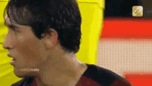 a close up of a man 's face with the words goldcleats on the bottom left