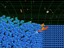 a computer screen shows a bunch of blue balls with letters eee on them