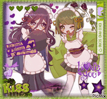 a picture of two maids with the words " my heart belongs to you " on it