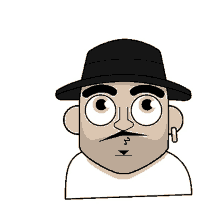 a cartoon of a man wearing a black hat and earring