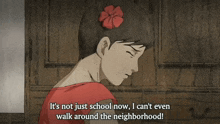 a girl in a red dress is crying and says it 's not just school now