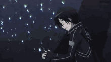 a man in a black coat is standing in front of a monster with wings and a sword