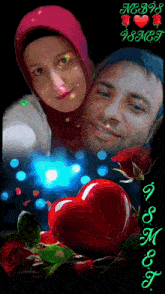 a picture of a man and a woman with roses and a heart that says ncb 's i love ismct