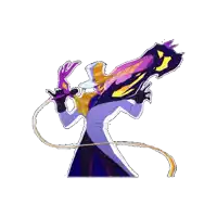 a cartoon drawing of a man with a purple and yellow hat