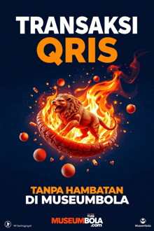 a poster with a statue of a lion on it that says transaksi qris