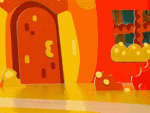 a cartoon drawing of a house with a door that says 3 on it