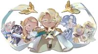 a group of cookie run characters standing next to each other on a white background