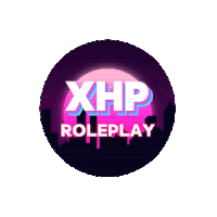 a logo for xhp roleplay shows a city skyline in the background
