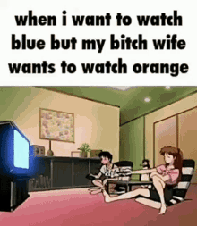 I Want To Watch Blue But My Bitch Wife Wants To Watch Orange GIF - I Want To Watch Blue But My Bitch Wife Wants To Watch Orange GIFs