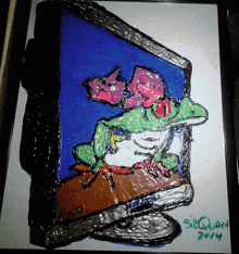 a drawing of a frog on a computer screen with the year 2014 written on the bottom