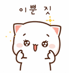 a cartoon of a white cat with korean writing on it