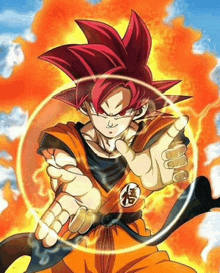 a cartoon of a person with red hair and a circle around them that says ' goku ' on it