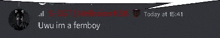 a screenshot of a discord chat with the words uwu im a femboy