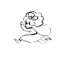 a black and white drawing of a girl running .