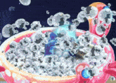 bubbles are coming out of a pink cup with a flamingo on it