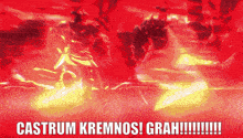 a red background with the words castrum kremnos grah on it