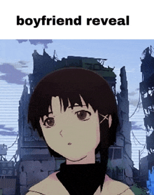 a picture of a girl with the words " boyfriend reveal " above her