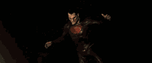 a close up of superman 's face with his eyes glowing red