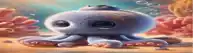 a cartoon octopus is sitting on top of a coral reef in the ocean .