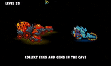a screenshot of a game that says `` collect eggs and gems in the cave ''