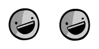 two black and white smiley faces with their mouths wide open