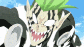 a cartoon character with a green hair and a white face