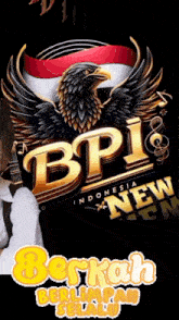 a woman is standing in front of a bpi indonesia logo