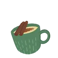 a cup of coffee with two cinnamon sticks in it