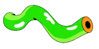a green worm with a hole in the middle of it