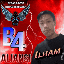 a man stands in front of a red background that says b4 alliance