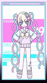 a drawing of a girl with long hair and the number 9 in the corner
