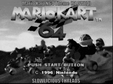 a black and white video game called mario kart 64