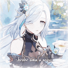 a picture of a girl with the words shenhe ama a noqui
