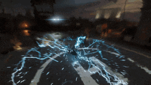 a person is being struck by a lightning bolt in a video game