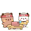 a couple of bears standing next to each other .