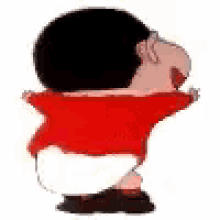 a cartoon character wearing a red shirt and white underwear is standing on a white background .