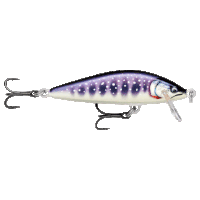 a purple and white fishing lure with hooks