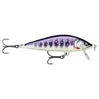 a purple and white fishing lure with hooks
