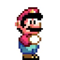 a pixel art of mario wearing a pink hat and overalls .