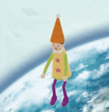a cartoon character is flying over a globe