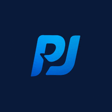 a blue letter pj on a dark background